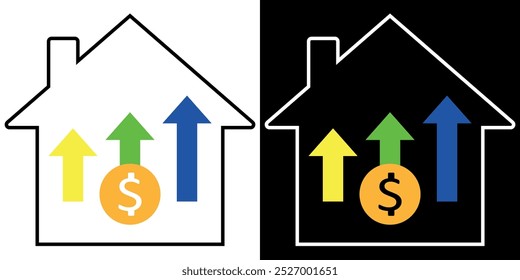 Real Estate Value Growth. A Visual Representation of Rising Home Equity and Investment Returns. Vector illustration isolated on white background.