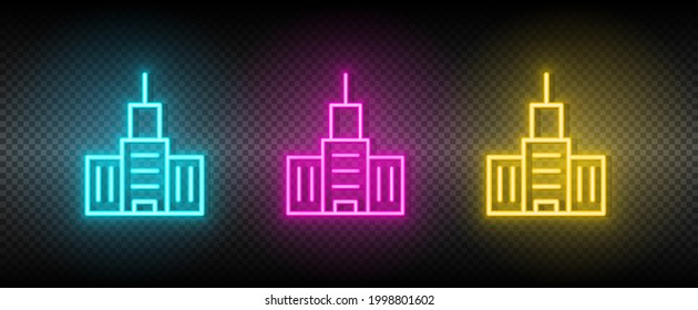 Real estate vector building, house. Illustration neon blue, yellow, red icon set.