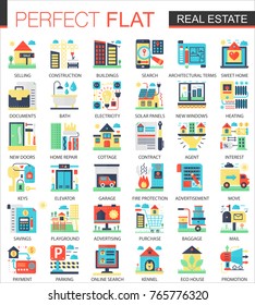 Real estate vector complex flat icon concept symbols for web infographic design.