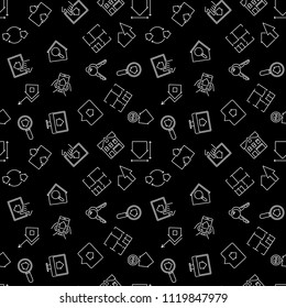 Real Estate vector dark seamless pattern made of white outline icons