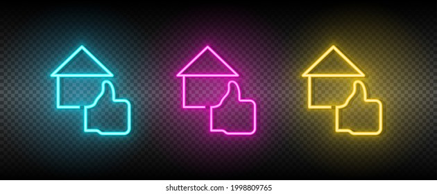 Real estate vector feedback, house, property. Illustration neon blue, yellow, red icon set.