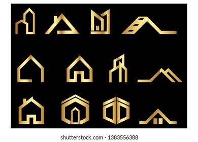 Real Estate vector gold logo design.Vector Outline Design Symbols for web. - Vector
