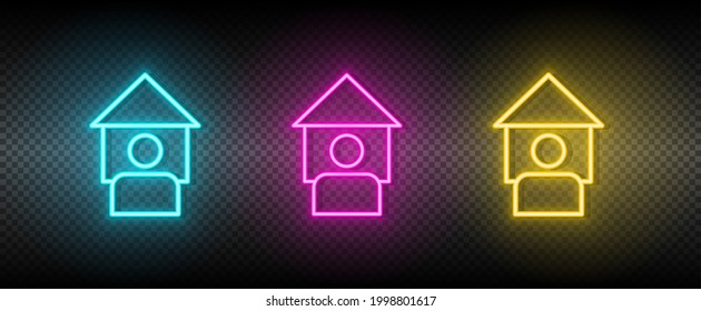 Real estate vector house, manager, property. Illustration neon blue, yellow, red icon set.