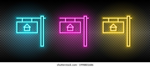 Real estate vector house, property, home. Illustration neon blue, yellow, red icon set.