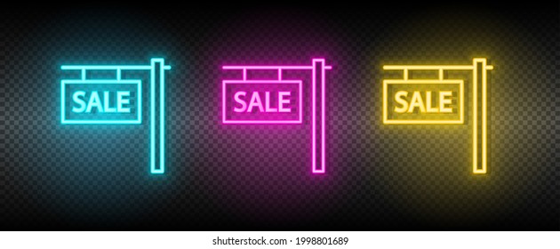Real estate vector house, property, sale. Illustration neon blue, yellow, red icon set.