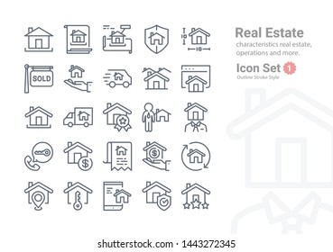 Real Estate vector icon collection with outline Stroke