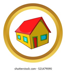 Real estate vector icon in golden circle, cartoon style isolated on white background