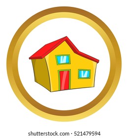 Real estate vector icon in golden circle, cartoon style isolated on white background