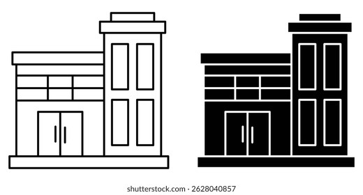 Real Estate Vector Icon. House, Apartment Building, Condominium, Office Building, Construction Site, Commercial Buildings. Vector illustration.