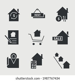iconos de los vectores inmobiliarios conjunto de iconos de alquiler y venta de viviendas