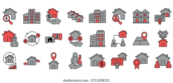 Conjunto de iconos de Vector inmobiliario. Mínimo, editable y perfecto para Web y App UI.