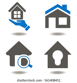 Real estate vector icon set business house for sale security web building concept. Construction architecture insurance realtor search and buy apartment technology