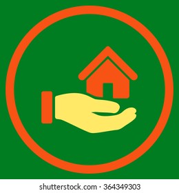 Real Estate vector icon. Style is bicolor flat circled symbol, orange and yellow colors, rounded angles, green background.