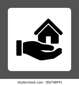 Real Estate vector icon. This flat rounded square button uses black and white colors and isolated on a gray background.