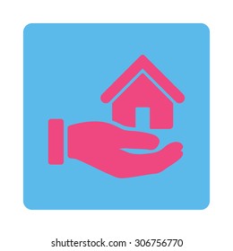 Real Estate vector icon. This flat rounded square button uses pink and blue colors and isolated on a white background.