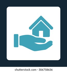 Real Estate vector icon. This flat rounded square button uses blue and white colors and isolated on a dark blue background.