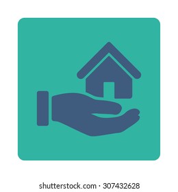 Real Estate vector icon. This flat rounded square button uses cobalt and cyan colors and isolated on a white background.