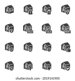 Real estate vector icons set, modern solid symbol collection, filled style pictogram pack. Signs, logo illustration. Set includes icons as sold home, sale apartment , rent house, mortgage, payment