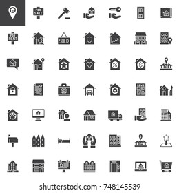 Real estate vector icons set, modern solid symbol collection, filled pictogram pack. Signs, logo illustration. Set includes icons as House sale, rent, office, auction, blueprint, residential