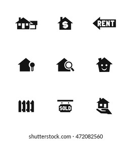 Real estate vector icons. Simple illustration set of 9 real estate elements, editable icons, can be used in logo, UI and web design
