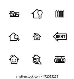 Real estate vector icons. Simple illustration set of 9 real estate elements, editable icons, can be used in logo, UI and web design