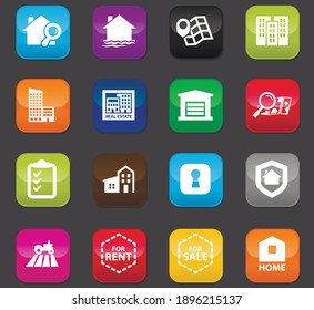 Real Estate vector icons for user interface design. Colored buttons on a dark background