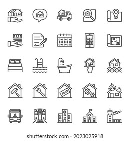 Real Estate, Vector illustration of thin line icons for business, banking