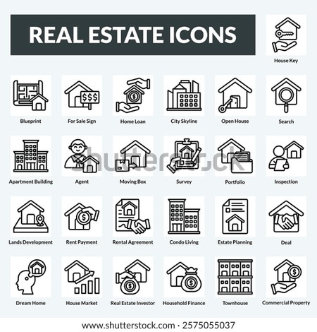 real estate vector line icon set