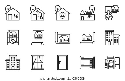 Real Estate Vector Line Icons, Home, House,  Apartment