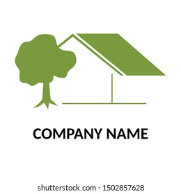 Real estate vector logo company in green color with house and tree images