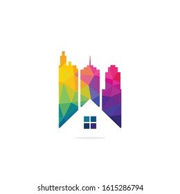 Real estate vector logo design. Home and building vector logo design template. Building Estate Logo with Skyscrapers, house or home logo design.	