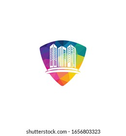 Logo-Design der Vektorillustration für Immobilien. Logo für Gebäude, Immobilienentwicklung und Bauwesen.
