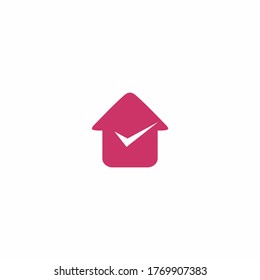 Real estate vector logo design, simple realty with check line and roof .