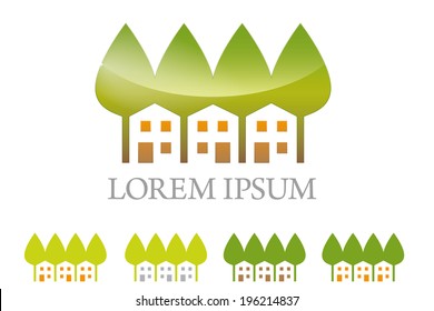 Real Estate Vector Logo Design Elements. Vector illustration of houses beneath trees design template