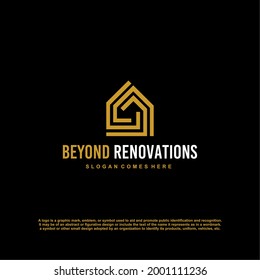 Real Estate Vector Logo Design Template in Golden Color. Beyond Renovations Logo. architecture building company modern property logo