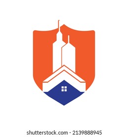 Real estate vector logo design. Home and building vector logo design template. Building Estate Logo with Skyscrapers, house or home logo design.	