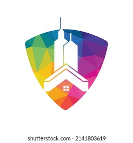 Real estate vector logo design. Home and building vector logo design template. Building Estate Logo with Skyscrapers, house or home logo design.	