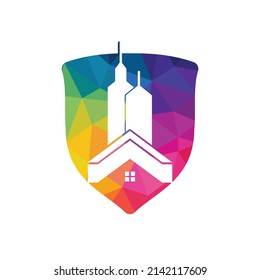 Real estate vector logo design. Home and building vector logo design template. Building Estate Logo with Skyscrapers, house or home logo design.	