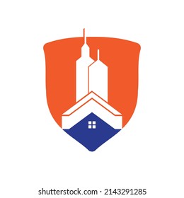 Real estate vector logo design. Home and building vector logo design template. Building Estate Logo with Skyscrapers, house or home logo design.	