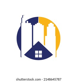 Real estate vector logo design. Home and building vector logo design template. Building estate logo with Skyscrapers, house or home logo design.	
