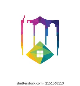 Real estate vector logo design. Home and building vector logo design template. Building estate logo with Skyscrapers, house or home logo design.	