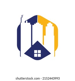 Real estate vector logo design. Home and building vector logo design template. Building estate logo with Skyscrapers, house or home logo design.	