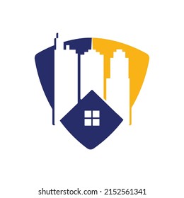 Diseño del logotipo vectorial inmobiliario. Plantilla de diseño del logotipo del vector de construcción y del hogar. Logo de la finca con rascacielos, diseño de la casa o el logo de la casa.	
