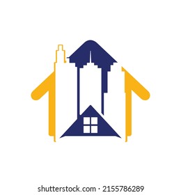 Real estate vector logo design. Home and building vector logo design template. Building estate logo with Skyscrapers, house or home logo design.	