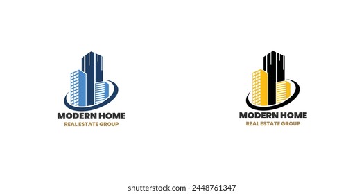 Real Estate Vector Logo Design, Vector logo on which the abstract image of the silhouette of the city in a linear style.Print