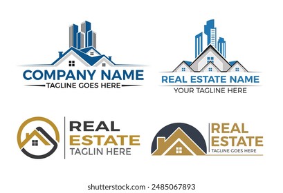 Conjunto de diseño de logotipo de Vector inmobiliario Plantilla. Construcción y Diseño de Logo