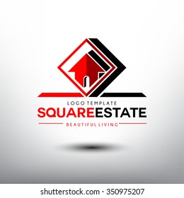 Real Estate Vector Logo Design Template. House In The Red Square Concept Icon.