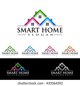 Real estate vector logo design, simple realty with line and roof represented strong and modern real estate