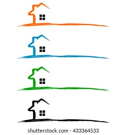 Real estate vector logo design, simple realty with line and roof represented strong and modern real estate