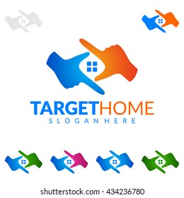 Real estate vector logo design, simple realty with hand shape like roof represented strong, target, goal and modern real estate